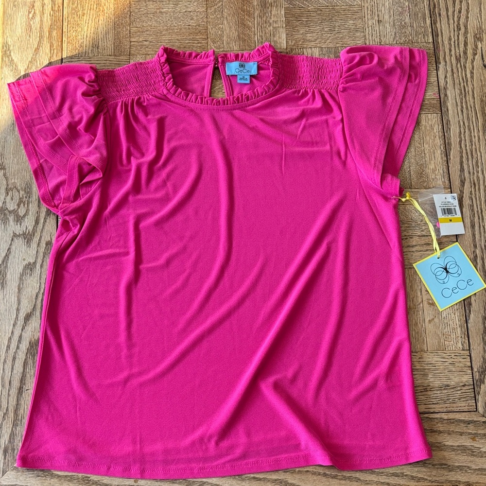 CeCe Women's Bright Pink Ruffle Sleeve Blouse